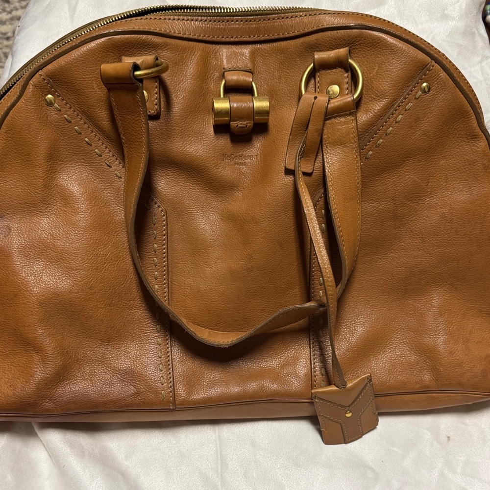 YSL Elegant Tan Leather Women's Bag with gold hardware